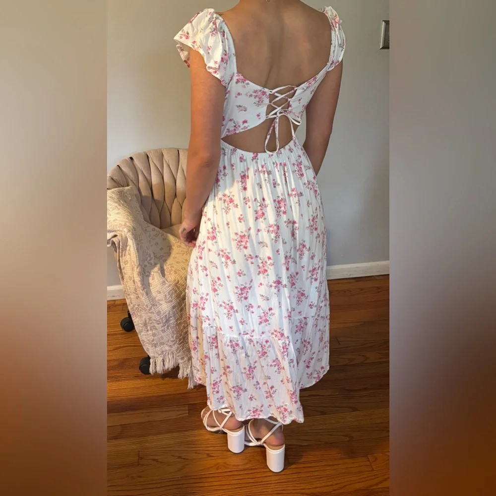 Floral White and Pink Maxi Dress - Picture 2 of 3